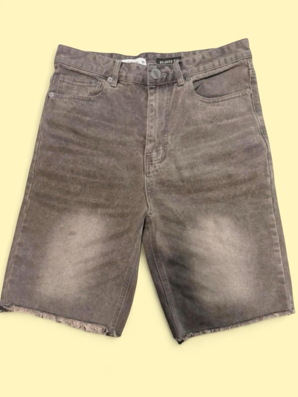 Men's Washed Brown Denim Jean Shorts - Relaxed Fit